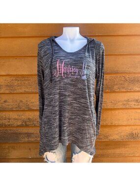 Monterey Bay Aquarium XL Womens Gray Long-Sleeve Hooded Top With Pink & Blue Log
